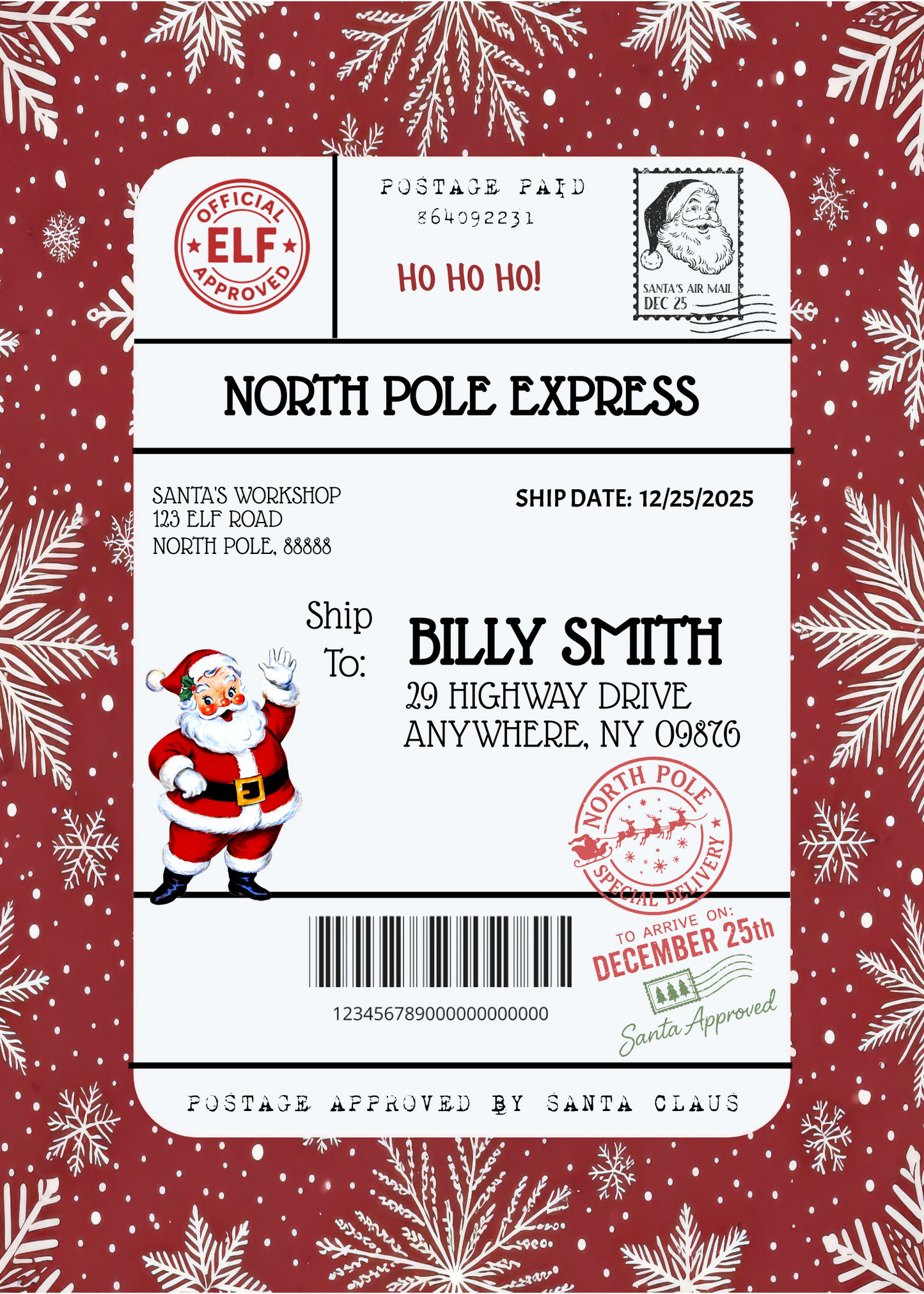 Personalized Holiday Package Label 5" x 7" Printed on Vinyl Waterproof Sticker Paper