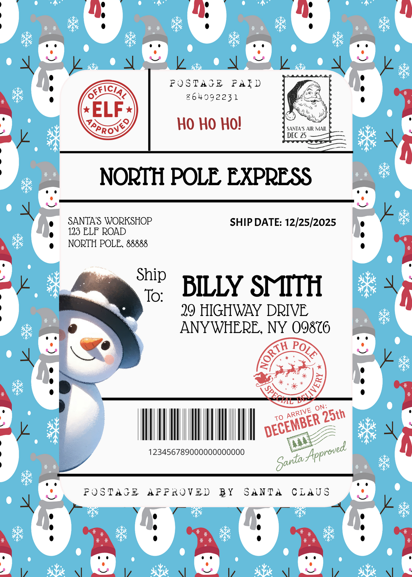 Personalized Holiday Package Label 5" x 7" Printed on Vinyl Waterproof Sticker Paper