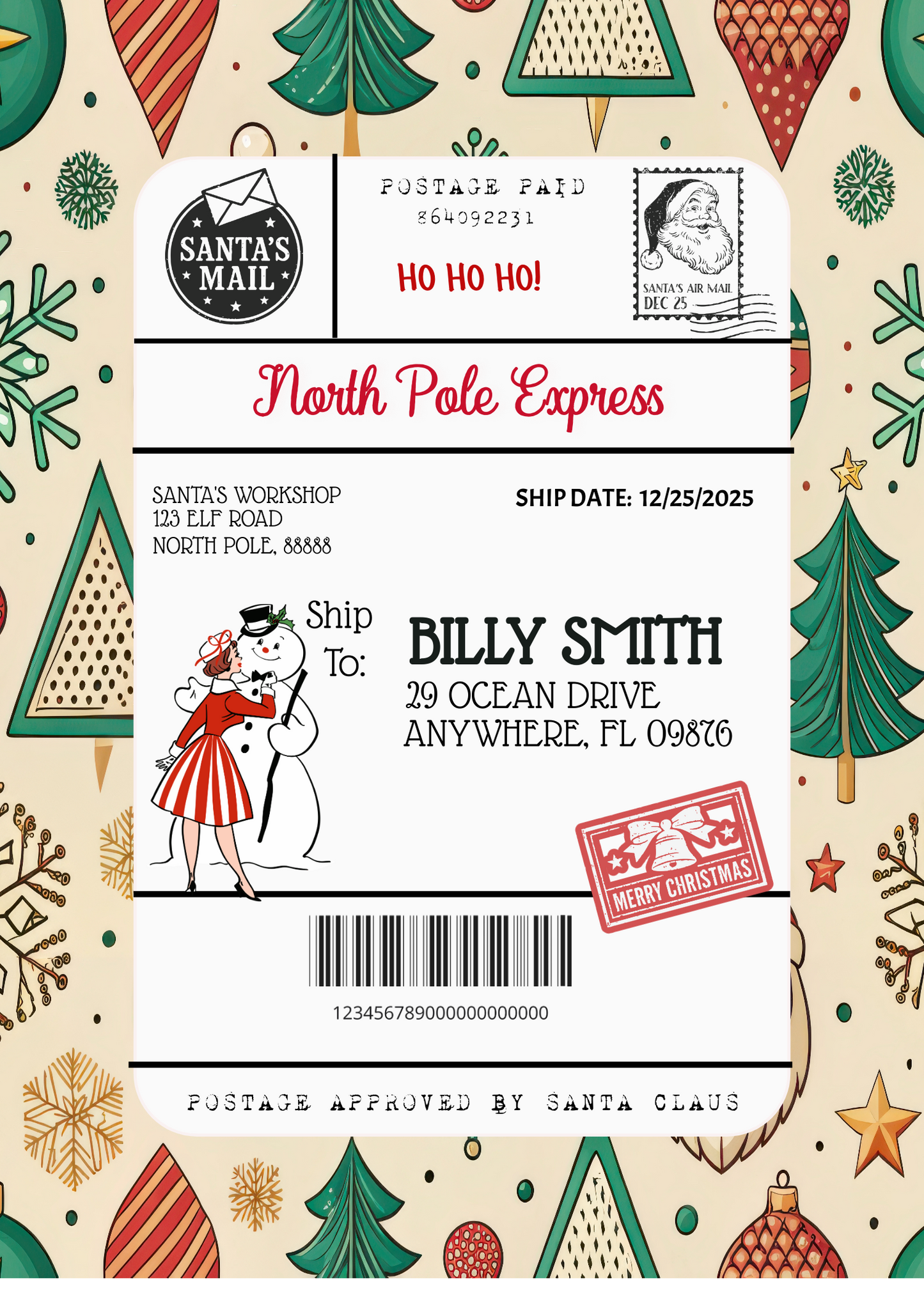 Personalized Holiday Package Label 5" x 7" Printed on Vinyl Waterproof Sticker Paper