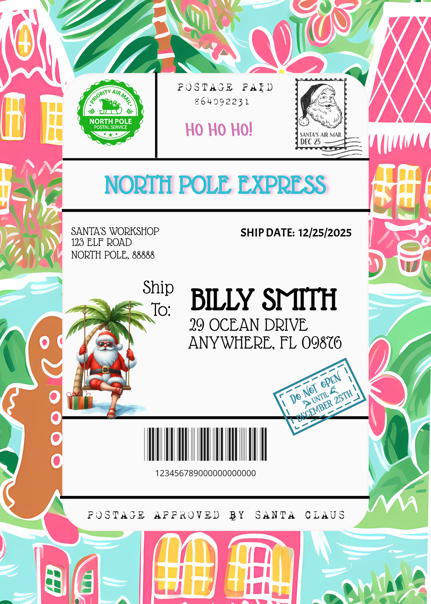 Personalized Holiday Package Label 5" x 7" Printed on Vinyl Waterproof Sticker Paper