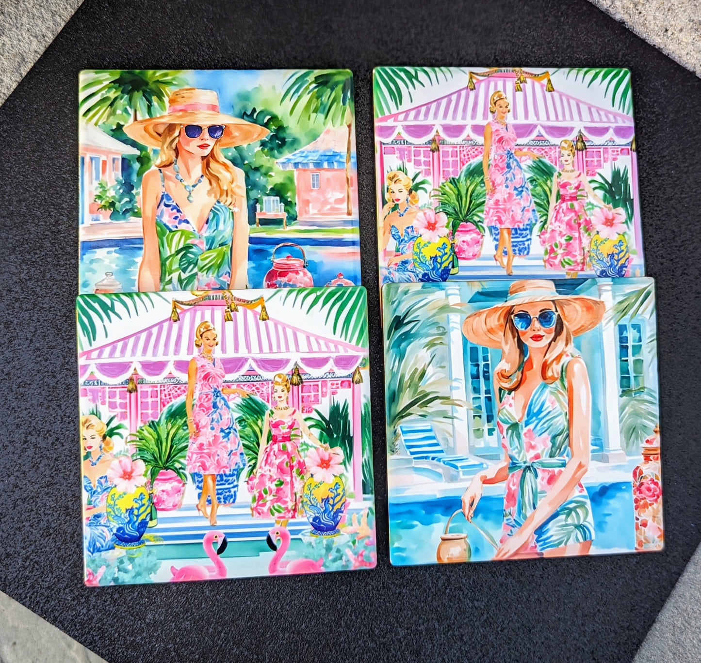 Palm Beach Set of 4 Ceramic Coasters with Cork Bottom