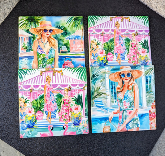 Palm Beach Set of 4 Ceramic Coasters with Cork Bottom